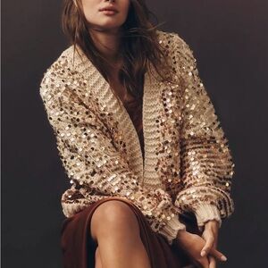 NWT Sequin Cream Chunky Cardigan